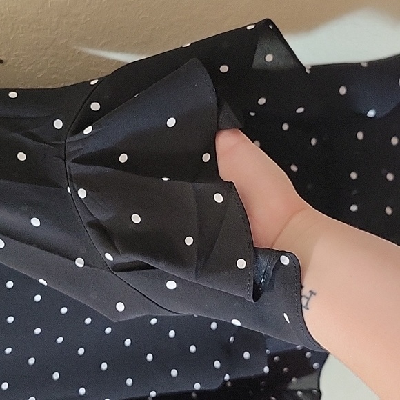 Gently Used Black and White Polka-dot Long Sleeve Top with Ruffle Sleeve - Picture 4 of 10
